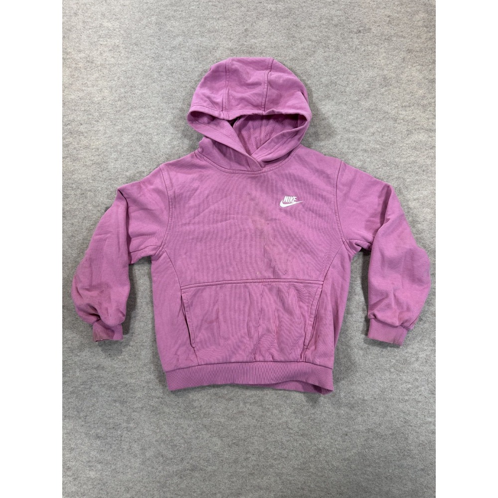 Nike Fleece Hoodie Kids Medium Pink Swoosh Logo Long Sleeve Walking Pullover